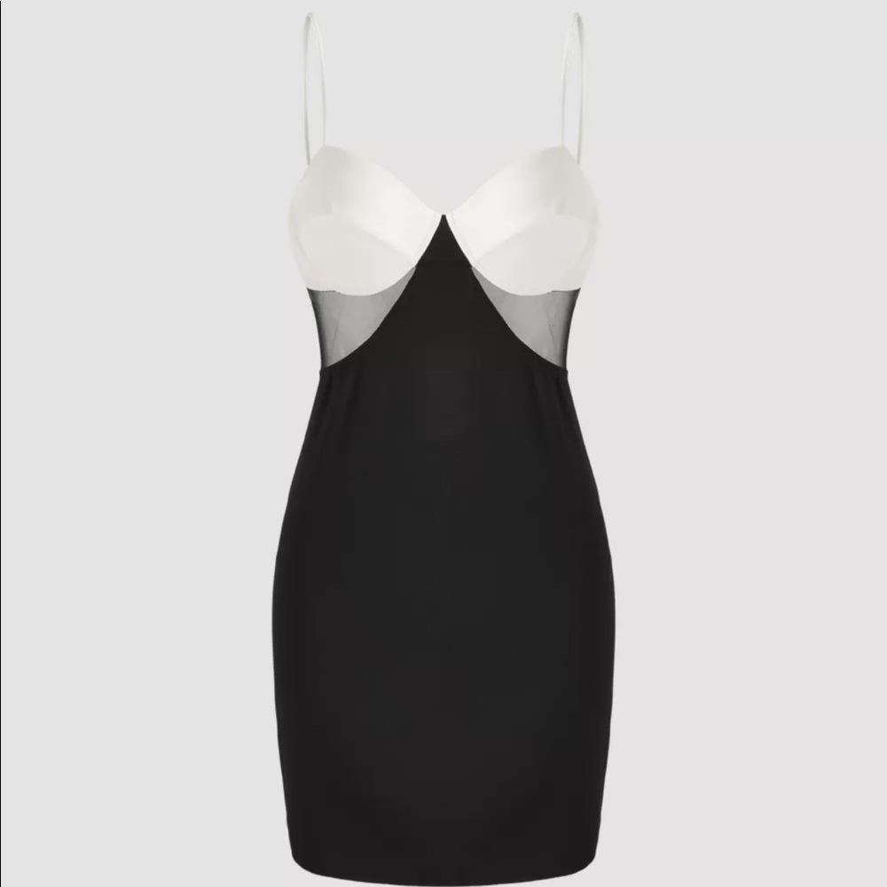 Black and white sheer patch mini dress
